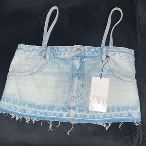 Zara denim crop top with straps